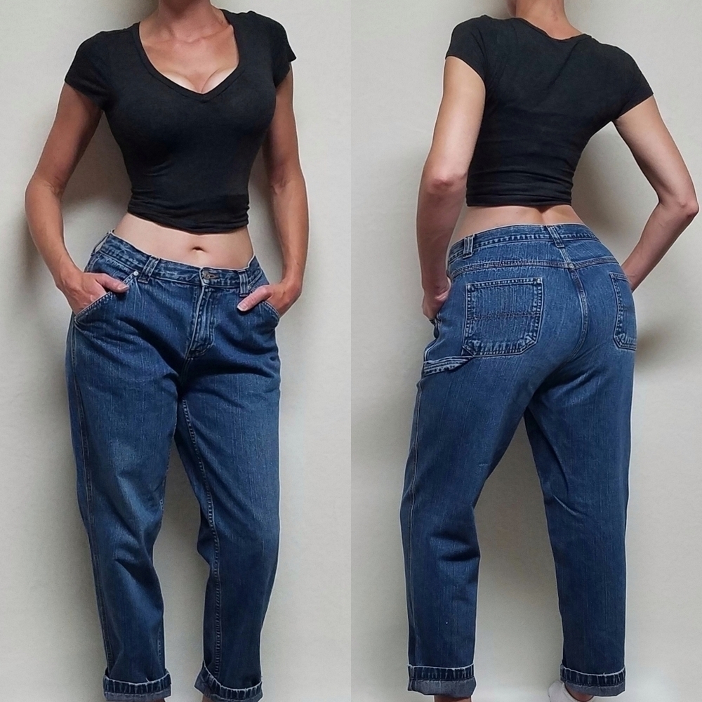 VINTAGE Sonoma Mid Wash High Rise Wide Leg Loose Fit Carpenter Jeans Denim